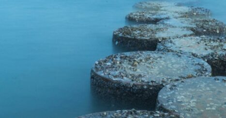 round stepping stone path across pond