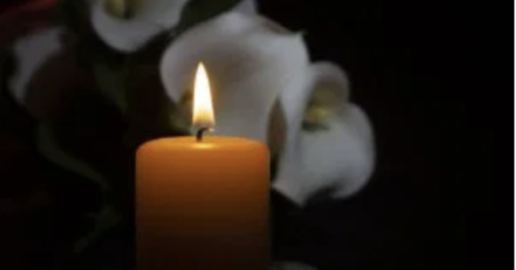 single candle illuminates daylilies