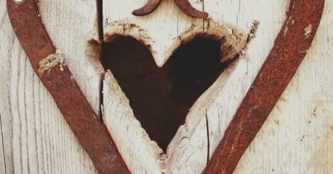 heart carved into a hollow wooden structure