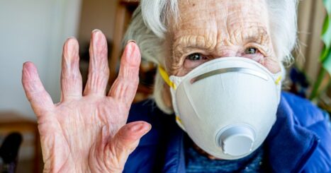 Elderly Senior Caucasian Woman Wearing an n95 Protective Face Mask